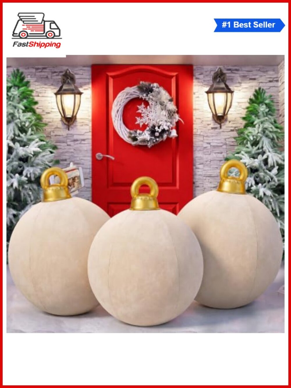 🎅 Giant Velvet Christmas Inflatable Balls PVC Flocked Outdoor Yard Decor 3 Pcs